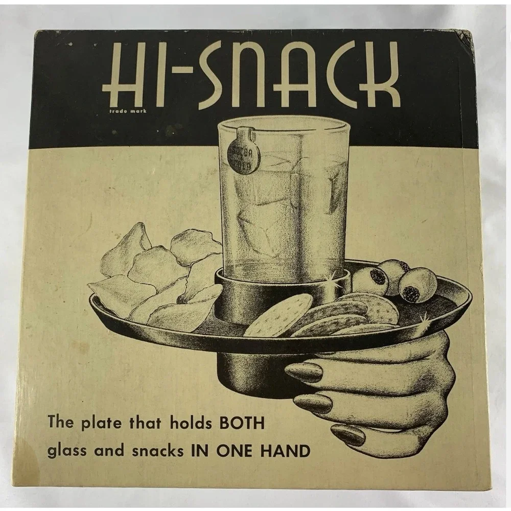 Retro Hi-Snack Party Plates Serv-Rite Set Of‎ 4 Matching Cream Gold Trim Retro